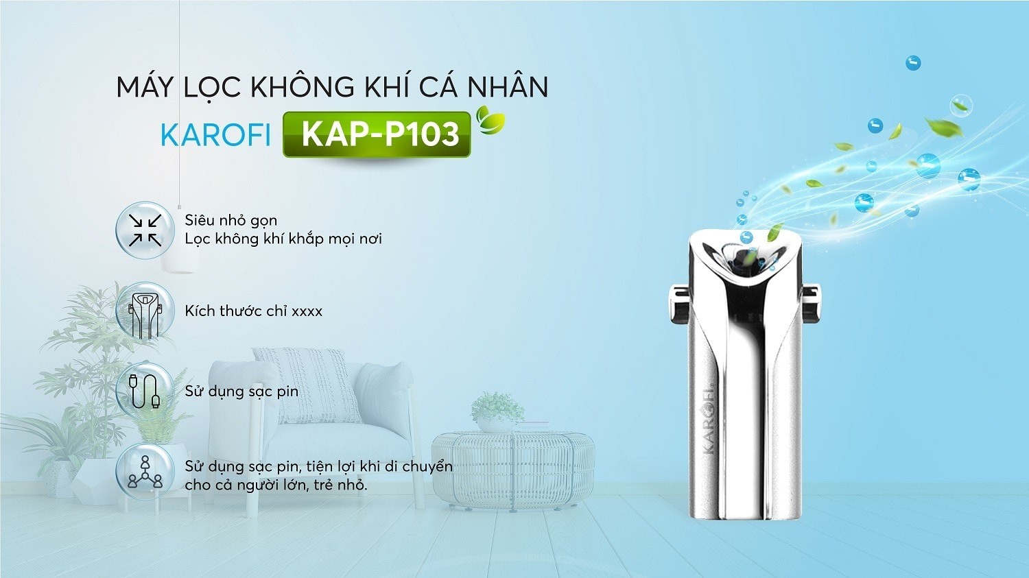 Máy Lọc Không Khí Cá Nhân Karofi KAP-P103