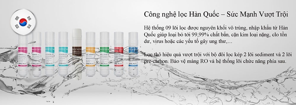 Máy được trang bị 9 lõi lọc cao cấp, giúp loại bỏ mọi vi khuẩn có hại